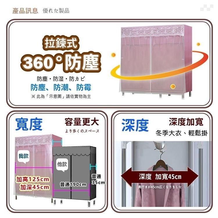 【VENCEDOR】 衣櫥 衣櫃 超強承重 加粗2.5公分管 125公分寬 DIY衣櫥 布衣櫃 現貨 滿499免運-細節圖8