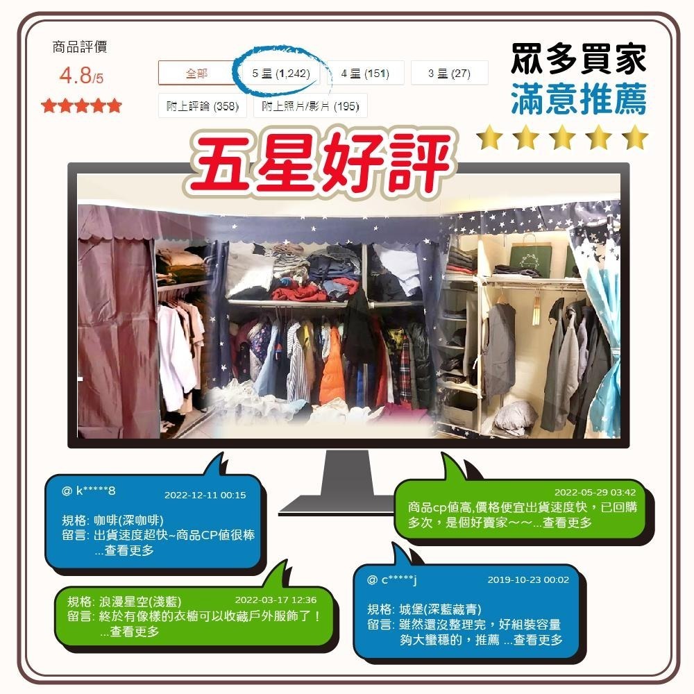 【VENCEDOR】 衣櫥 衣櫃 超強承重 加粗2.5公分管 125公分寬 DIY衣櫥 布衣櫃 現貨 滿499免運-細節圖9