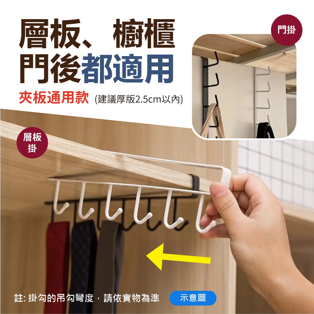 【VENCEDOR】 六連排掛勾+附贈螺絲 隔板鐵藝插入掛鈎 層板壁掛式掛鈎 櫥櫃掛架 現貨 滿499免運-細節圖6