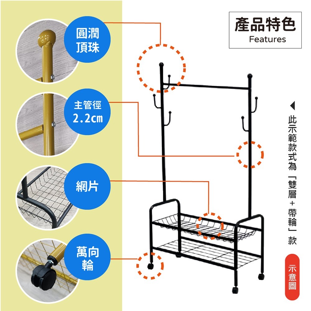 【VENCEDOR】 80cm 仙人掌造型網籃鏤空衣帽架附輪 80公分掛衣桿籃網 置物架 現貨 滿499免運-細節圖6