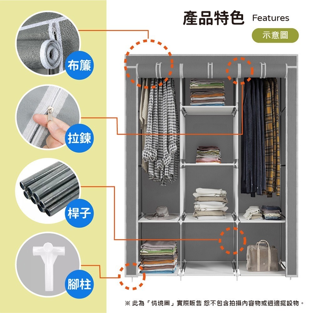 【VENCEDOR】 布衣櫥 超商限2組 寬128cm衣櫥 平價加大衣櫥 DIY布衣櫃 現貨 滿499免運-細節圖6