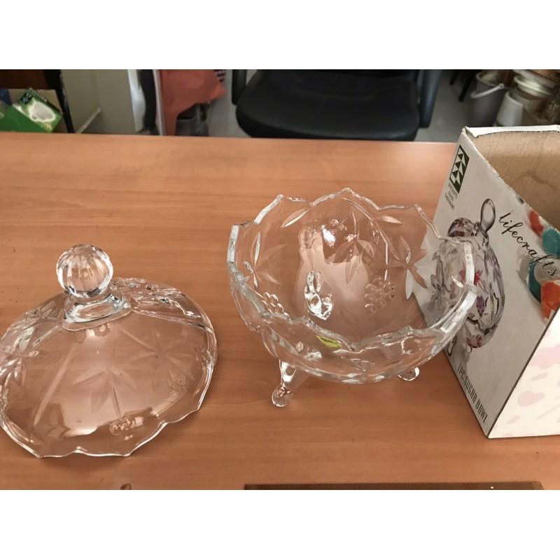 岡山可面交全新碗盤水晶玻璃 lifecrafts 511-1W. 聚寶盆糖果盆玻璃透明玻璃雕花玻璃-細節圖2