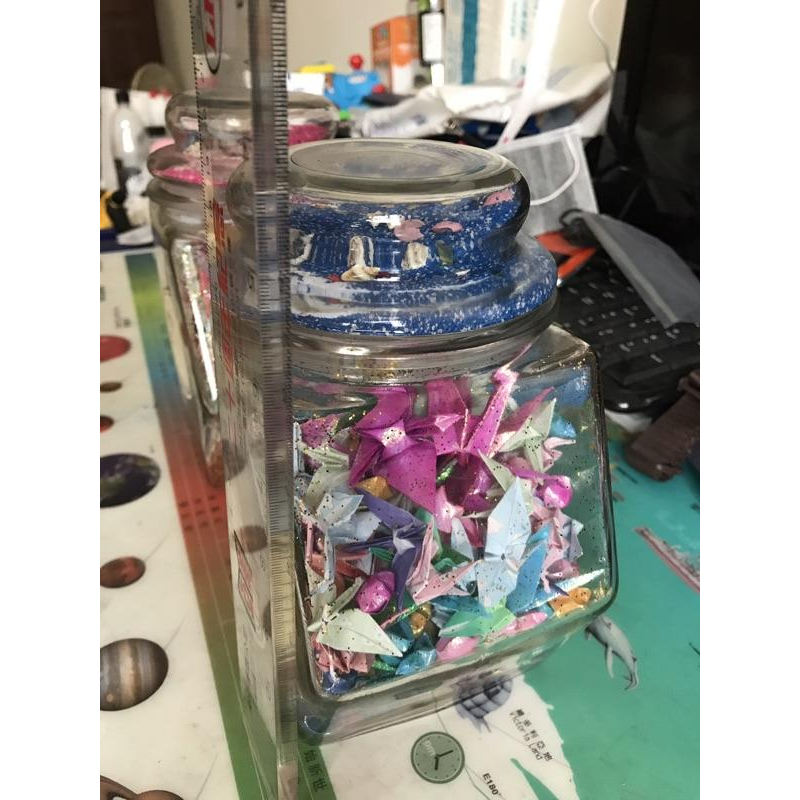 岡山可面交手工紙鶴玻璃罐密封罐星沙貝殼沙子藍色粉紅色一組 蜜蜂玻璃罐星星形狀玻璃罐-細節圖6