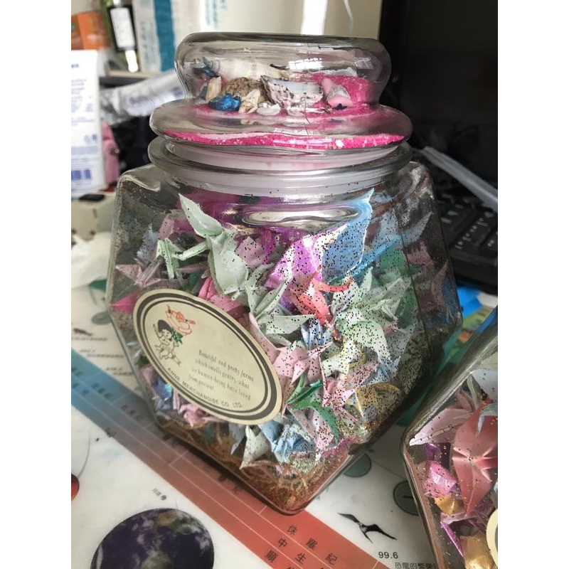 岡山可面交手工紙鶴玻璃罐密封罐星沙貝殼沙子藍色粉紅色一組 蜜蜂玻璃罐星星形狀玻璃罐-細節圖7