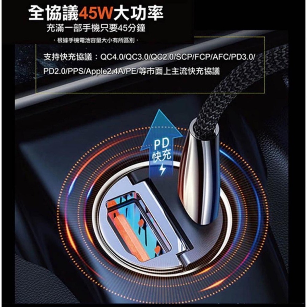 45W 車充 PD+QC3.0 車用快充頭 車用充電器 汽車充電器 TYPE-C 蘋果手機 安卓手機 車用快充 通用版-細節圖2