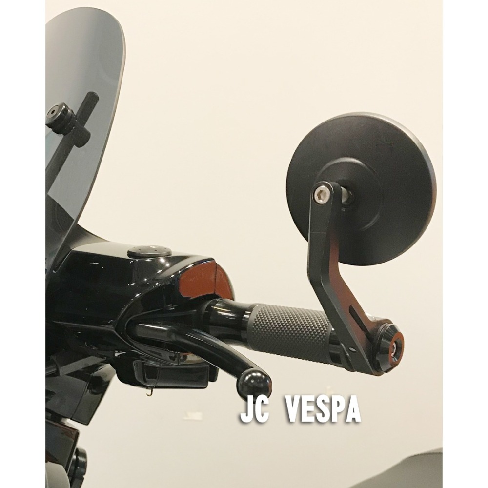 【JC VESPA】Puffin 白光 圓形手把鏡(霧黑) 附端子M6螺絲/可加裝 Z牌加重端子 圓鏡/端子鏡/後照鏡-細節圖2