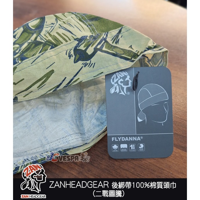 【JC VESPA】ZANHEADGEAR 海盜頭巾(二戰圖騰) 棉質 後綁帶頭巾 頭帽 重機騎士頭巾-細節圖3