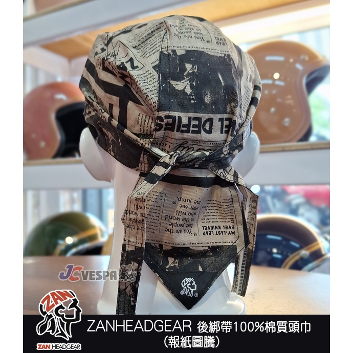 【JC VESPA】ZANHEADGEAR 海盜頭巾(報紙圖騰) 棉質 後綁帶頭巾 頭帽 重機騎士頭巾-細節圖2