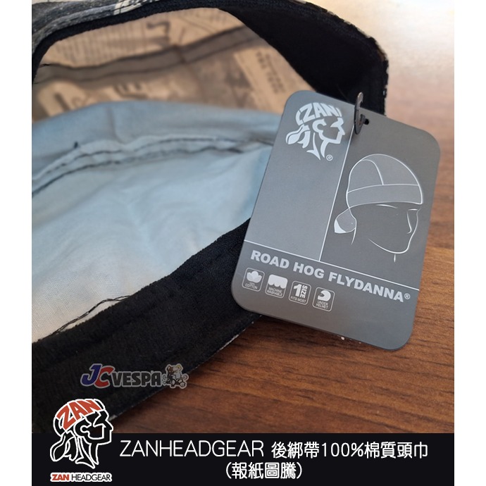 【JC VESPA】ZANHEADGEAR 海盜頭巾(報紙圖騰) 棉質 後綁帶頭巾 頭帽 重機騎士頭巾-細節圖3