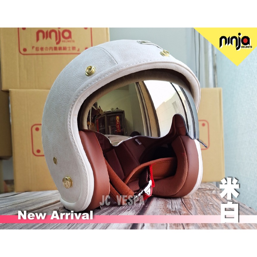 【JC VESPA】ninja 墨鏡皮革騎士帽 秋冬新品/UV400 W鏡片/涼感內襯可拆 復古帽-細節圖3