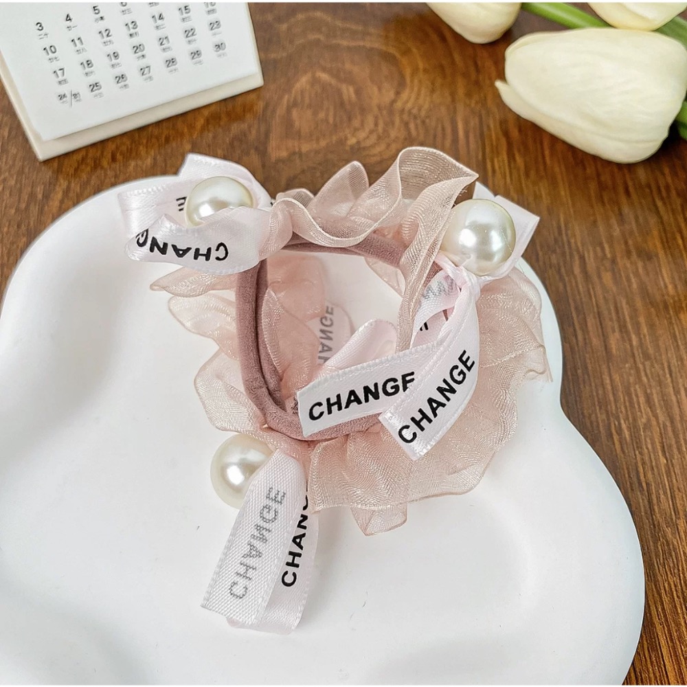 高級感英文珍珠絲帶大腸圈-規格圖2