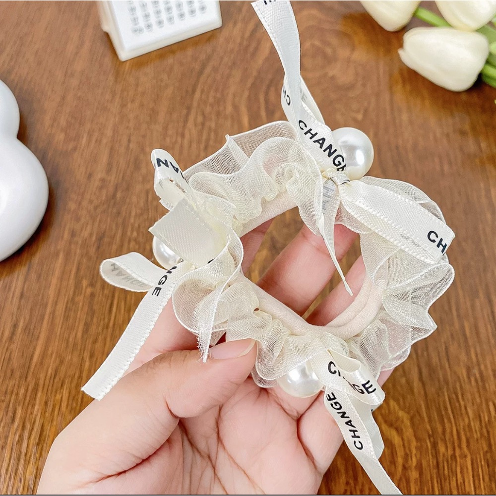 高級感英文珍珠絲帶大腸圈-規格圖2