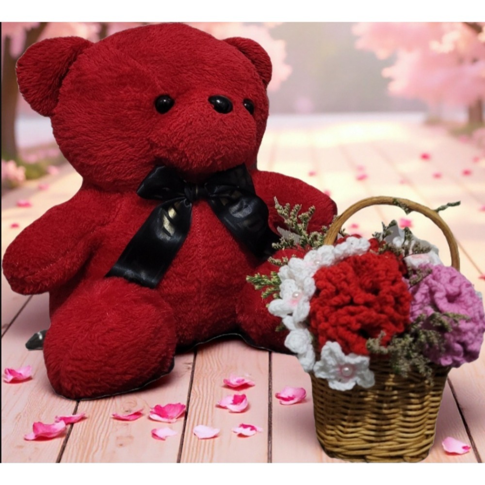 成品手工編織花籃鉤織花籃針織花籃情人節花籃-細節圖2