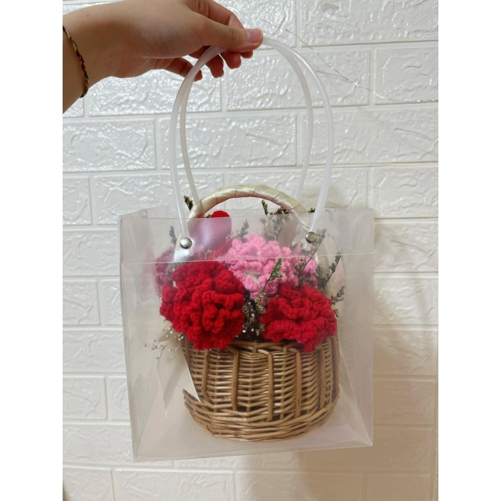 成品手工編織花籃鉤織花籃針織花籃情人節花籃-細節圖4
