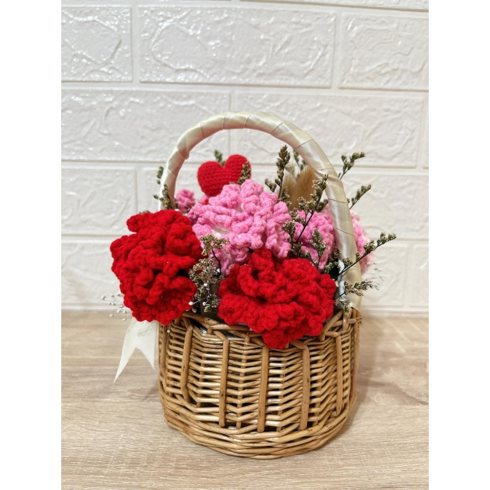 成品手工編織花籃鉤織花籃針織花籃情人節花籃-規格圖4