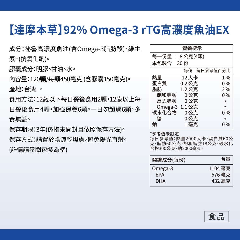 【達摩本草】92% Omega-3 rTG高濃度魚油EX-細節圖9