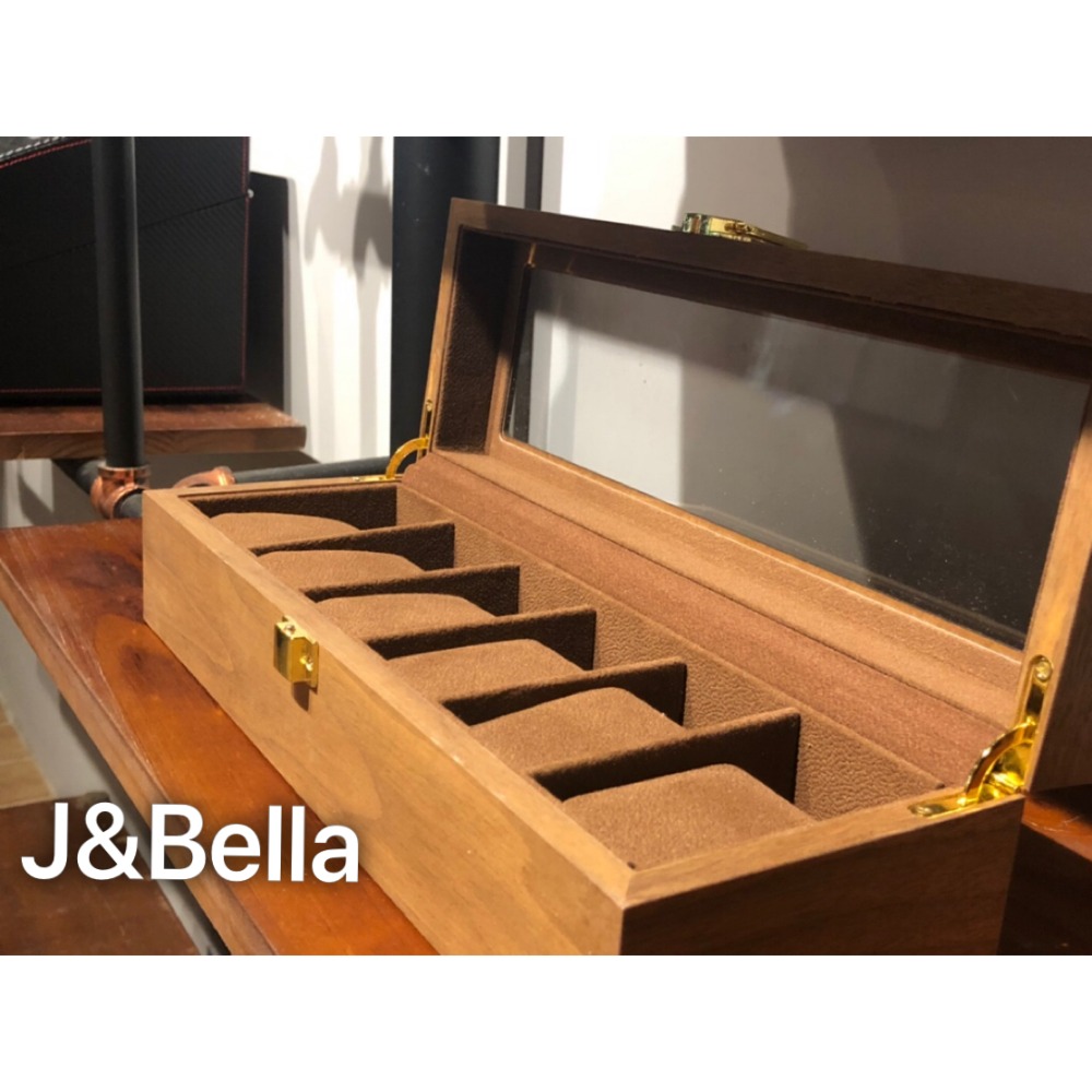 J&Bella 木質6格錶盒 手錶盒 收藏盒 收納盒 展示盒 儲物盒-細節圖2