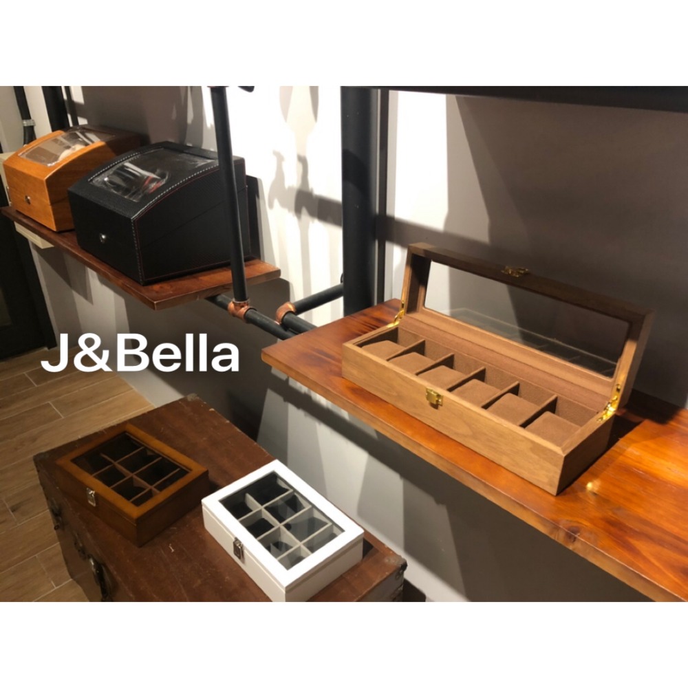 J&Bella 木質6格錶盒 手錶盒 收藏盒 收納盒 展示盒 儲物盒-細節圖3