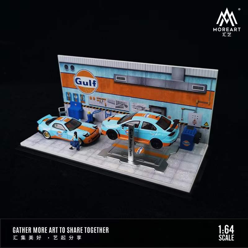 MoreArt 1:64 汽修廠車間場景模型 汽車改裝廠 GULF ADVAN 微縮拍攝場景 模型車防塵收納盒-細節圖4