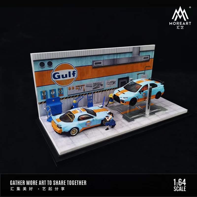 MoreArt 1:64 汽修廠車間場景模型 汽車改裝廠 GULF ADVAN 微縮拍攝場景 模型車防塵收納盒-細節圖5