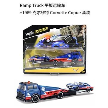 改裝皮卡運輸車 1:64模型 平板運輸車 拖車 牽引車 MACK B-61 RAMP 道奇 雪佛蘭 VEGA 1/64-細節圖2