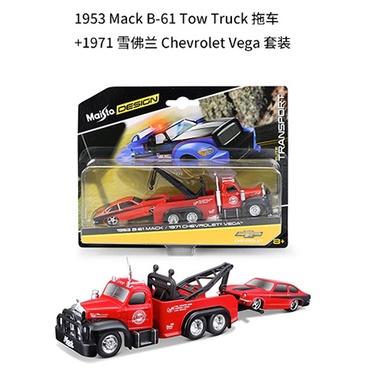 改裝皮卡運輸車 1:64模型 平板運輸車 拖車 牽引車 MACK B-61 RAMP 道奇 雪佛蘭 VEGA 1/64-細節圖4