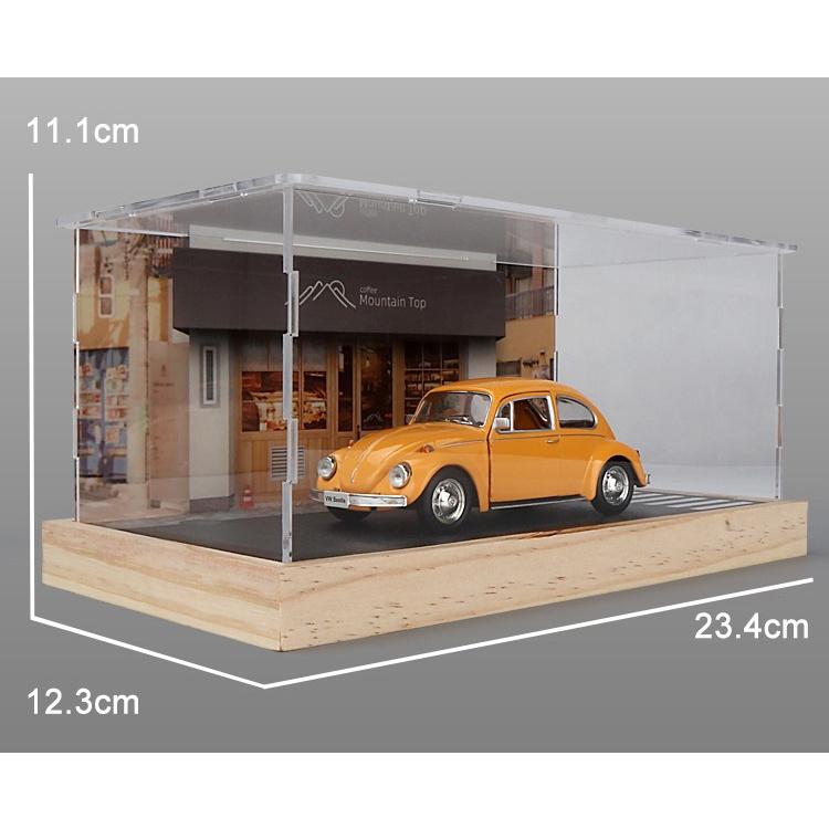 模型車防塵盒 1:32 1:36 日式街角咖啡廳場景展示盒 壓克力箱 模型收納防塵盒 車位 車庫 停車格-細節圖3