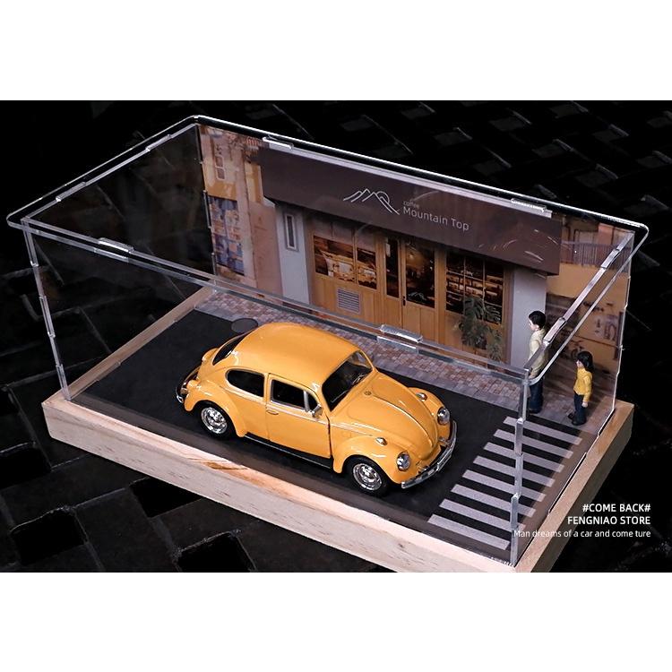 模型車防塵盒 1:32 1:36 日式街角咖啡廳場景展示盒 壓克力箱 模型收納防塵盒 車位 車庫 停車格-細節圖4
