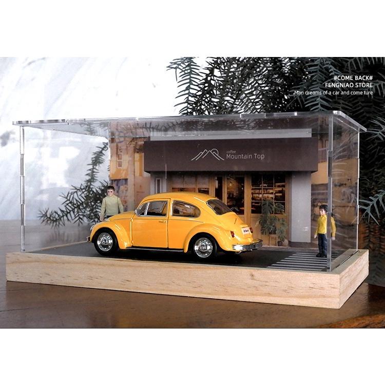 模型車防塵盒 1:32 1:36 日式街角咖啡廳場景展示盒 壓克力箱 模型收納防塵盒 車位 車庫 停車格-細節圖5