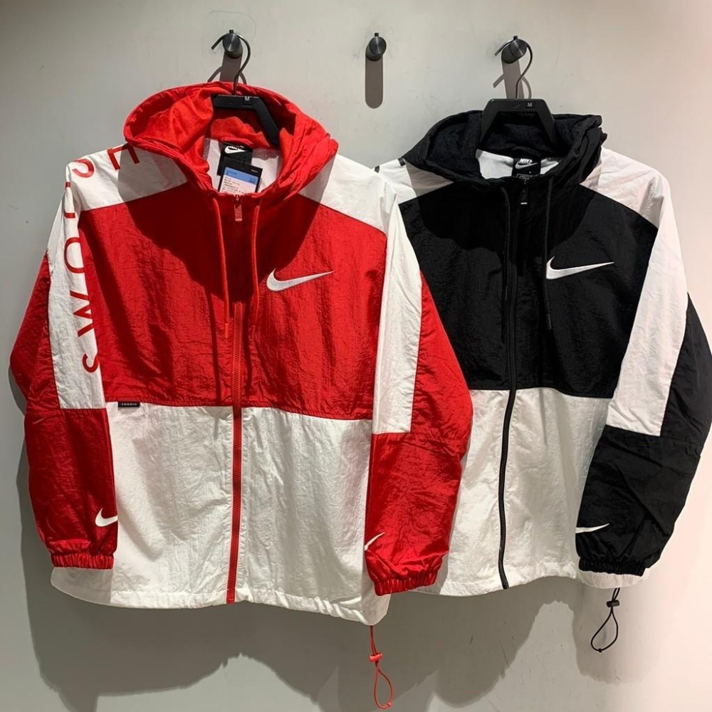 韓國代購 NIKE AS M NSW SWSH JKT WVN 男生 黑白色 字母 防風 薄款 連帽 防風外套 紅 黑-細節圖9