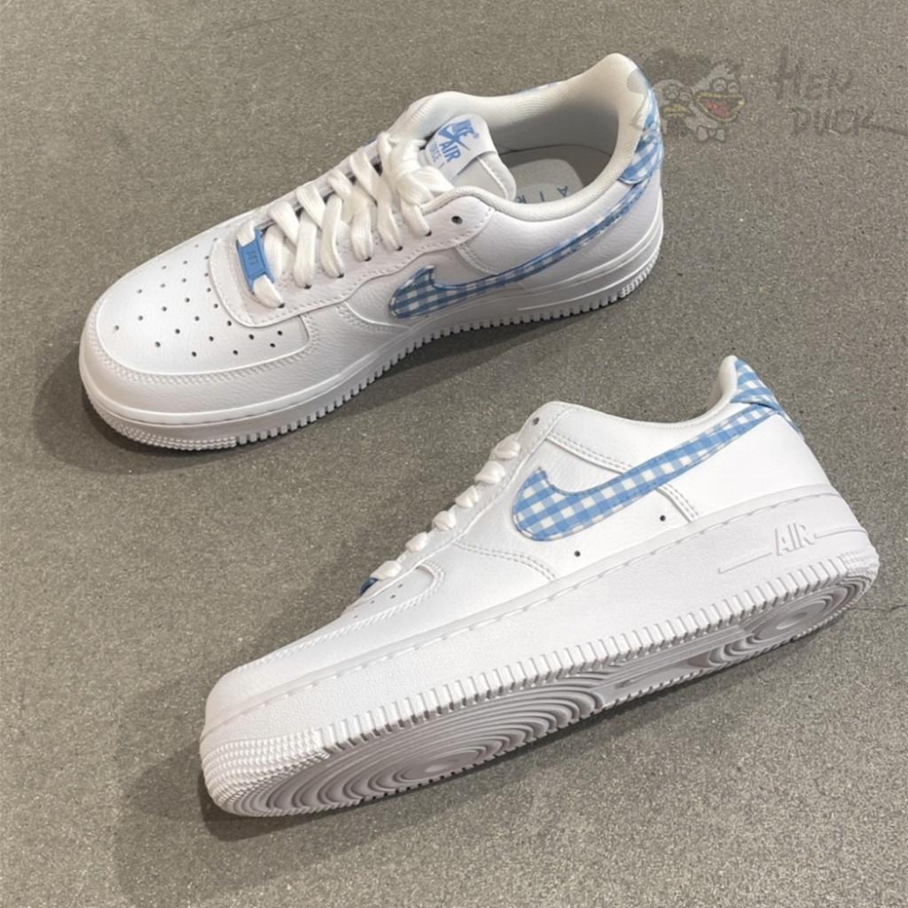韓國代購 NIKE AIR FORCE 1 白紅 白藍 格子勾 運動休閒鞋 AF1 空軍一號 DZ2784-101-細節圖3