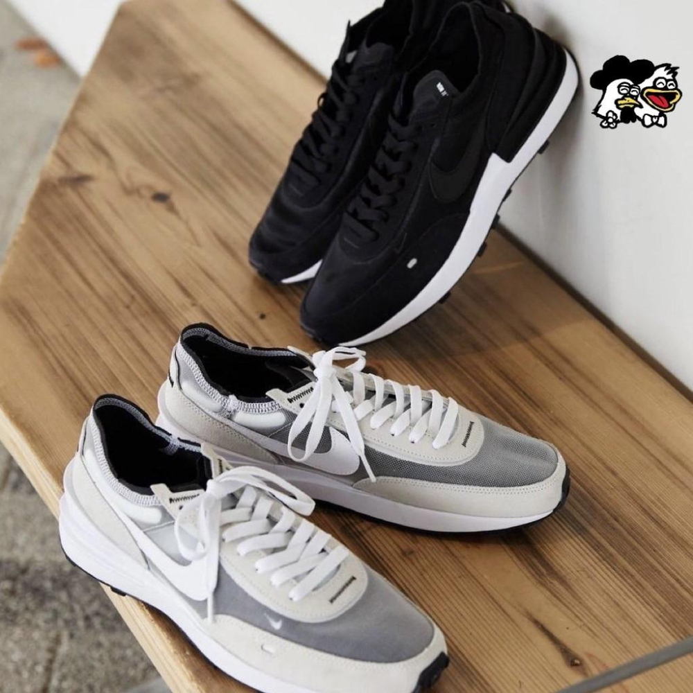 韓國代購 NIke waffle One 平民款 半透明 灰白 純黑 網面 透氣 運動休閒鞋 DA7995-100 男女-細節圖2