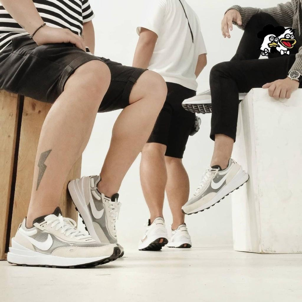 韓國代購 NIke waffle One 平民款 半透明 灰白 純黑 網面 透氣 運動休閒鞋 DA7995-100 男女-細節圖3