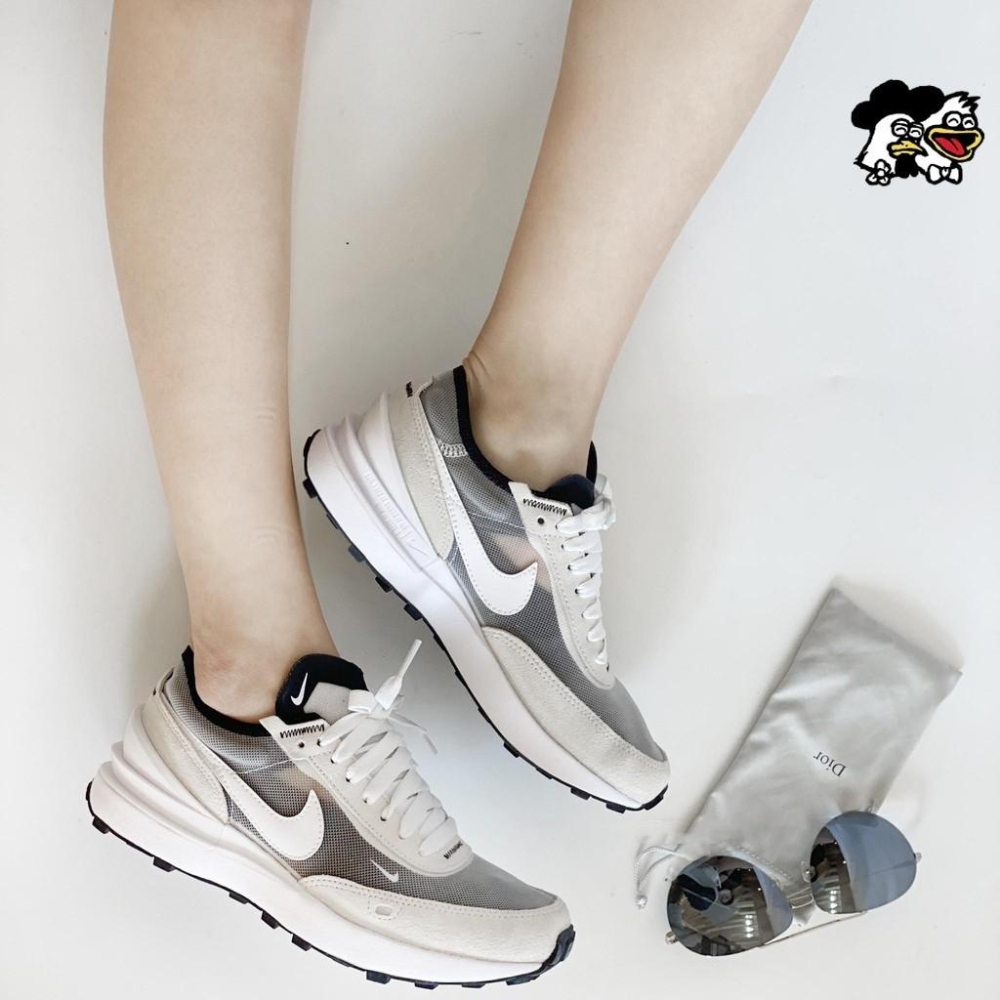 韓國代購 NIke waffle One 平民款 半透明 灰白 純黑 網面 透氣 運動休閒鞋 DA7995-100 男女-細節圖6