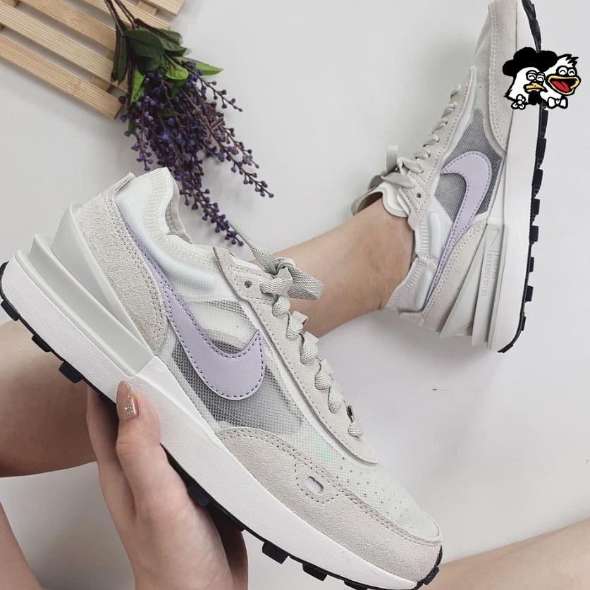 韓國代購 NIke waffle One 平民款 半透明 灰白 純黑 網面 透氣 運動休閒鞋 DA7995-100 男女-細節圖7