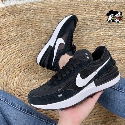 韓國代購 NIke waffle One 平民款 半透明 灰白 純黑 網面 透氣 運動休閒鞋 DA7995-100 男女-細節圖9