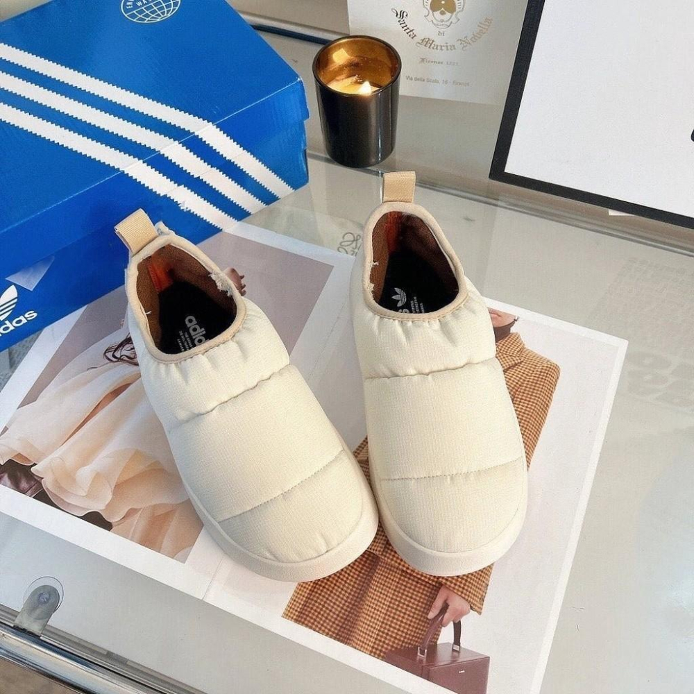 韓國代購 Adidas originals Puffylette 懶人拖鞋 麵包鞋 米白 防水 運動休閒鞋 HR1481-細節圖3
