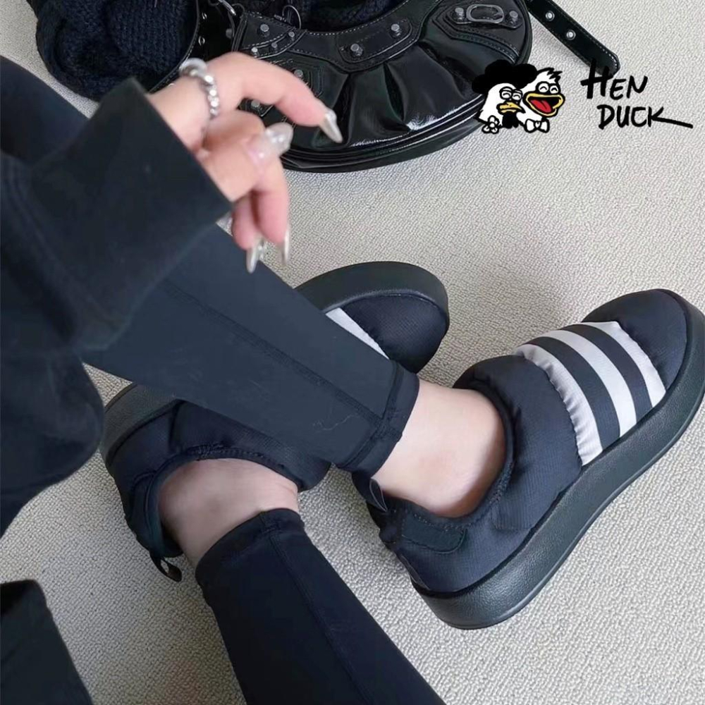 韓國代購 Adidas originals Puffylette 懶人拖鞋 麵包鞋 米白 防水 運動休閒鞋 HR1481-細節圖6