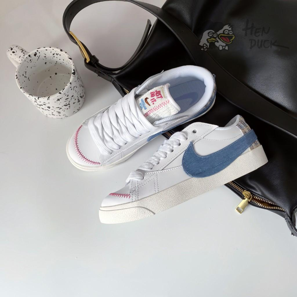 韓國代購 Nike Blazer Low Jumbo 白藍 牛仔帆布 休閒鞋 運動板鞋 女款 FJ7741-141-細節圖2