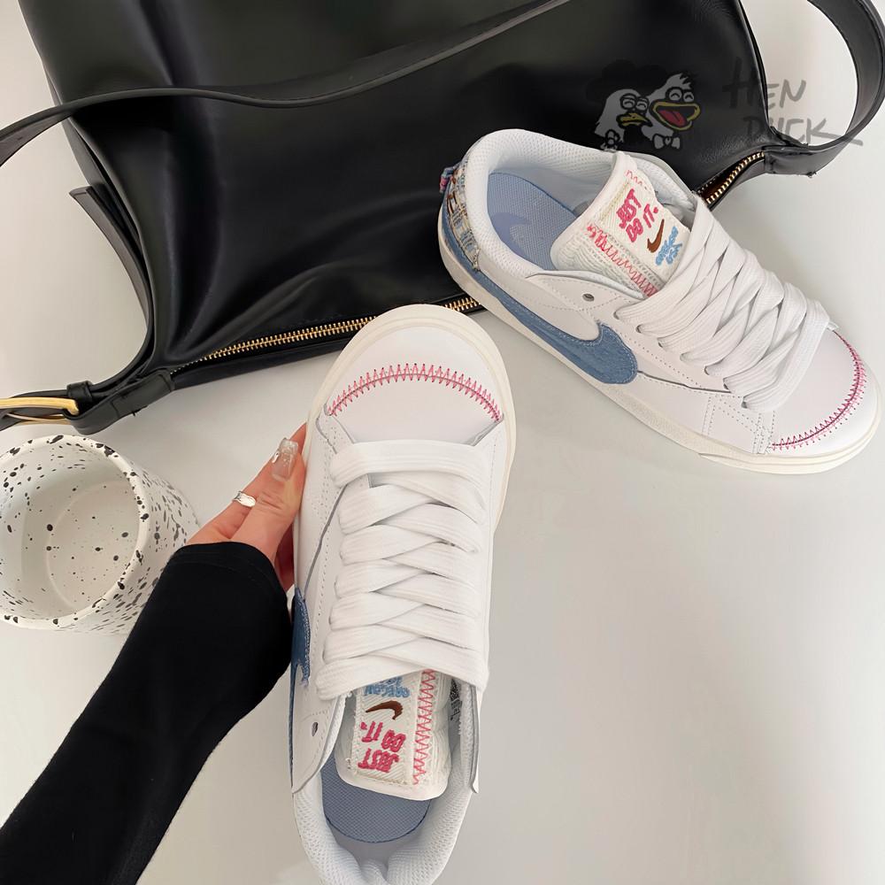 韓國代購 Nike Blazer Low Jumbo 白藍 牛仔帆布 休閒鞋 運動板鞋 女款 FJ7741-141-細節圖3