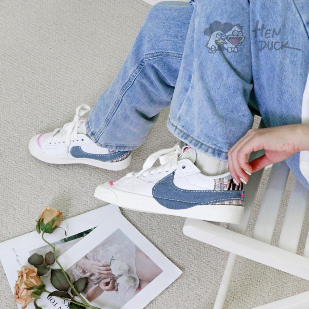 韓國代購 Nike Blazer Low Jumbo 白藍 牛仔帆布 休閒鞋 運動板鞋 女款 FJ7741-141-細節圖7