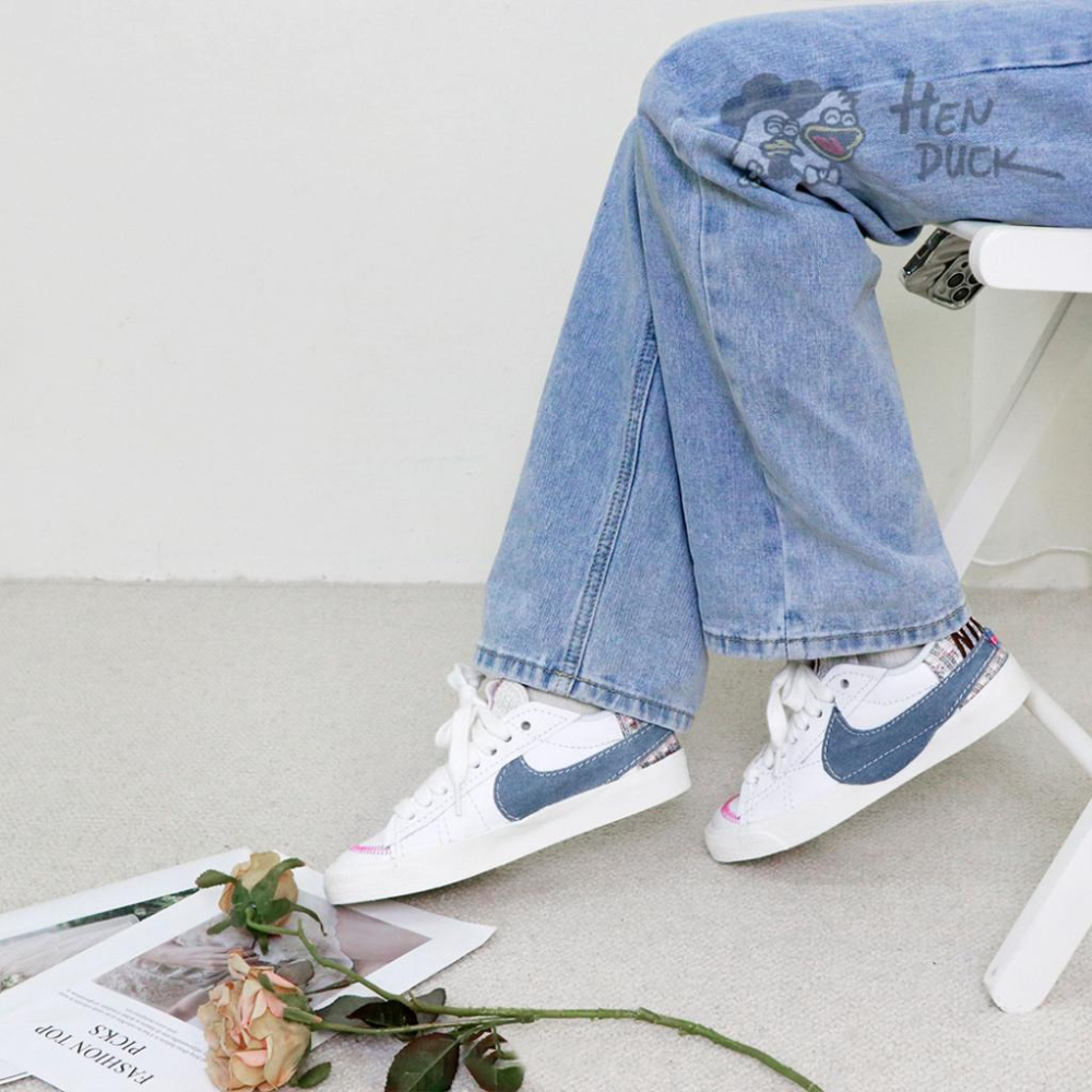 韓國代購 Nike Blazer Low Jumbo 白藍 牛仔帆布 休閒鞋 運動板鞋 女款 FJ7741-141-細節圖8