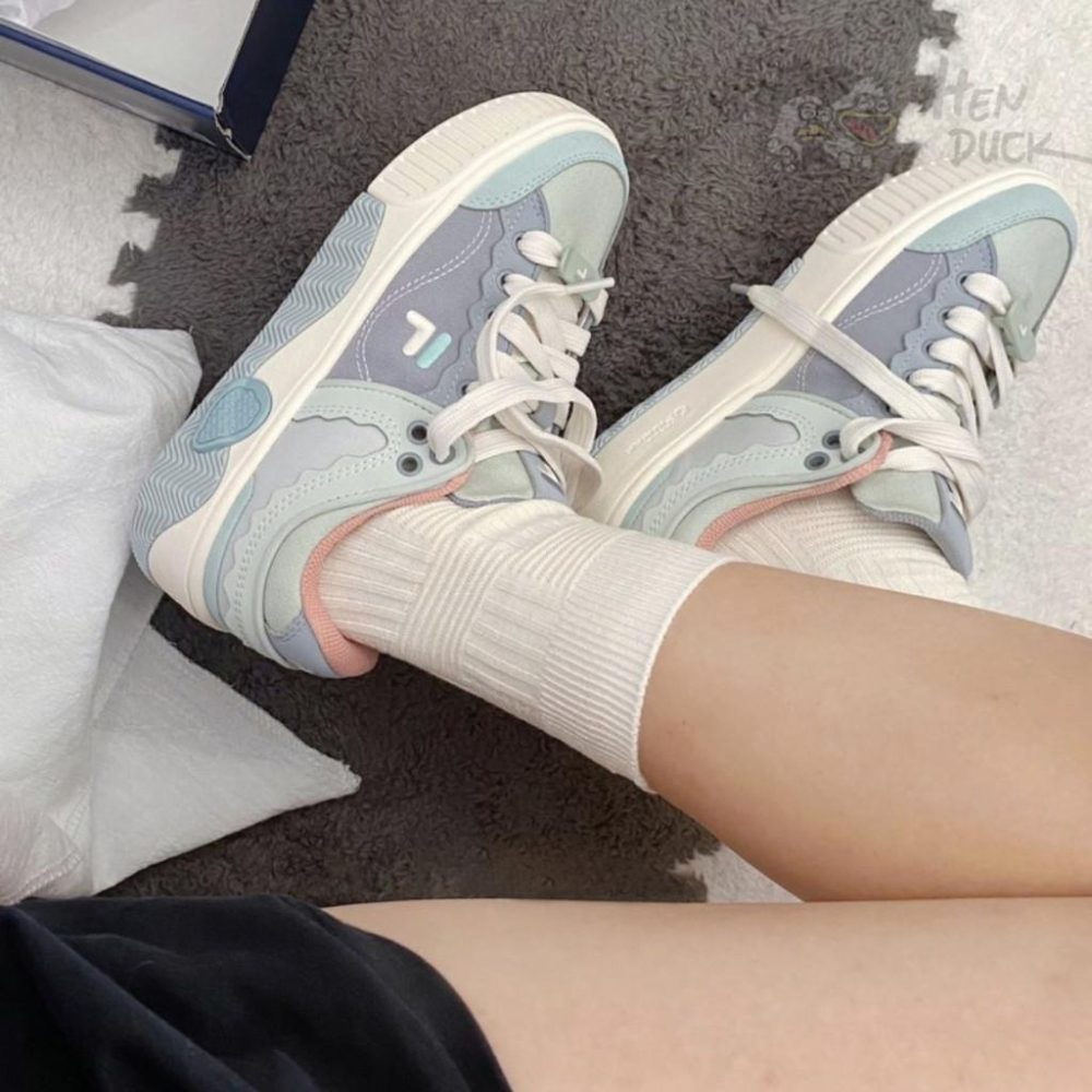 韓國代購 Fila Fusion 潮牌厚底板鞋 Stack 灰石藍 奶油色 增高款 運動休閒鞋 女款 鬆糕底 滑板鞋-細節圖5