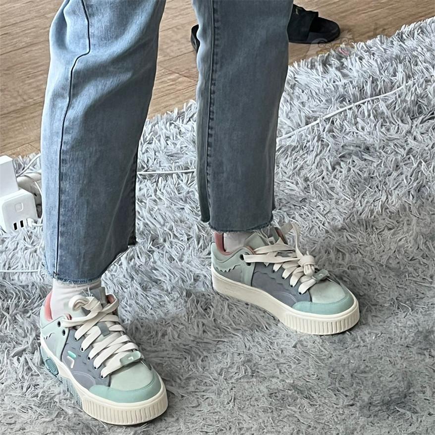 韓國代購 Fila Fusion 潮牌厚底板鞋 Stack 灰石藍 奶油色 增高款 運動休閒鞋 女款 鬆糕底 滑板鞋-細節圖6