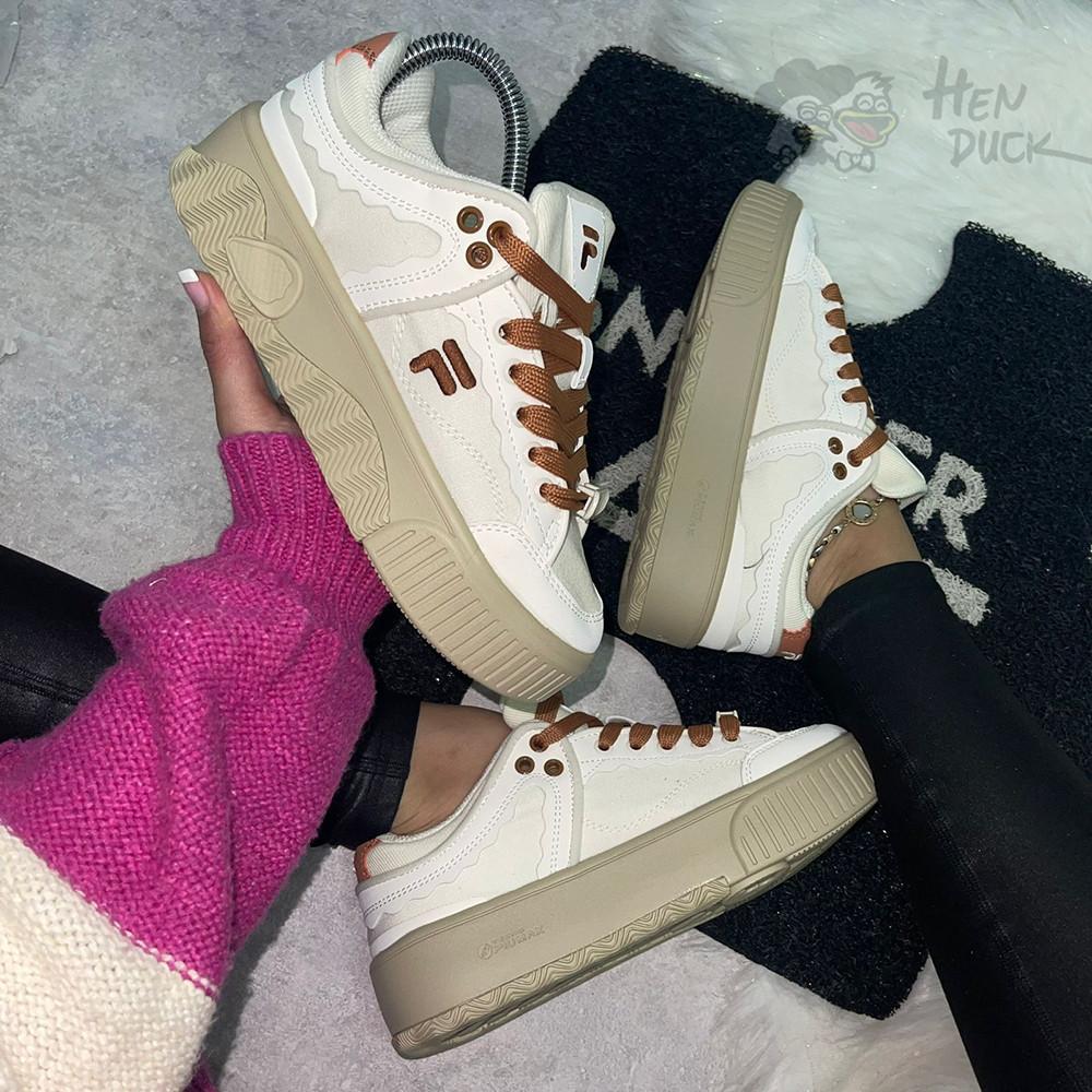 韓國代購 Fila Fusion 潮牌厚底板鞋 Stack 灰石藍 奶油色 增高款 運動休閒鞋 女款 鬆糕底 滑板鞋-細節圖7