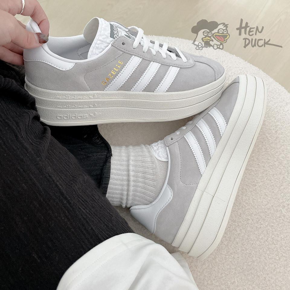 韓國代購 ADIDAS GAZELLE BOLD 厚底 灰 黑白 暗紅色 堆疊 三葉草 奶油底 麂皮 女鞋 HQ6893-細節圖2