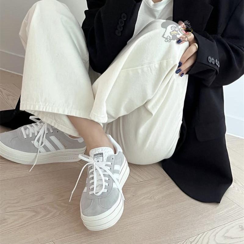 韓國代購 ADIDAS GAZELLE BOLD 厚底 灰 黑白 暗紅色 堆疊 三葉草 奶油底 麂皮 女鞋 HQ6893-細節圖3