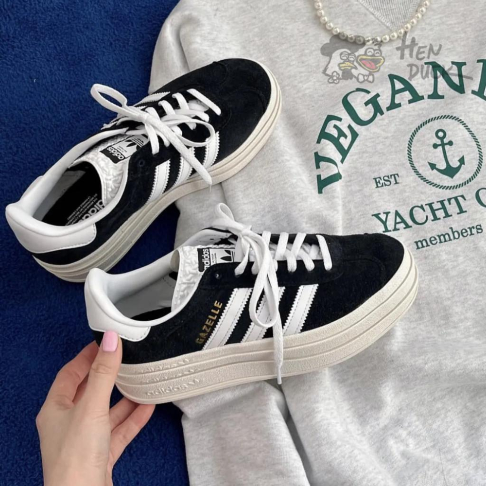 韓國代購 ADIDAS GAZELLE BOLD 厚底 灰 黑白 暗紅色 堆疊 三葉草 奶油底 麂皮 女鞋 HQ6893-細節圖5