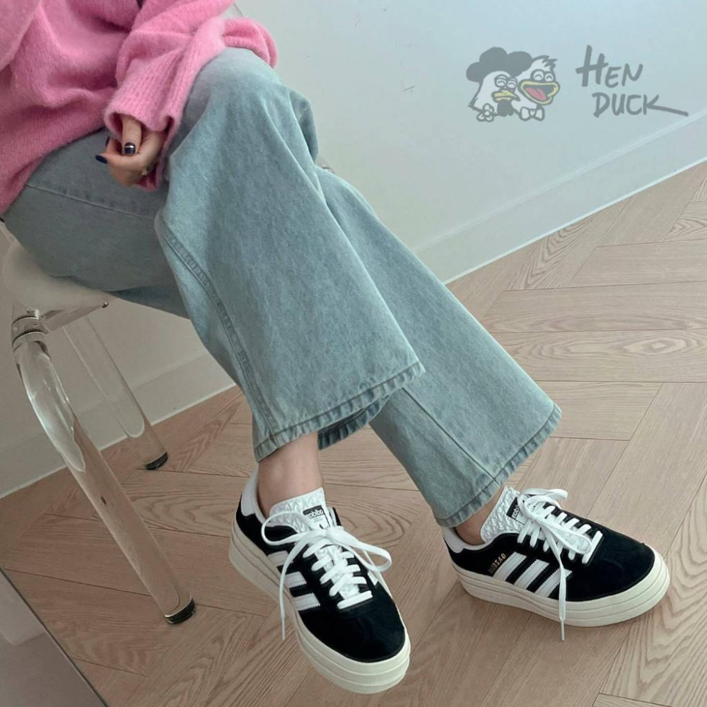 韓國代購 ADIDAS GAZELLE BOLD 厚底 灰 黑白 暗紅色 堆疊 三葉草 奶油底 麂皮 女鞋 HQ6893-細節圖6