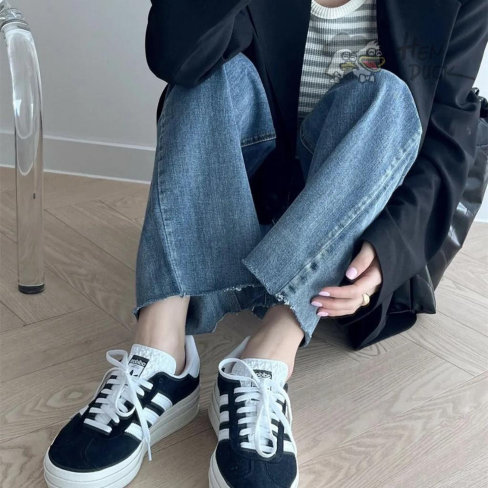 韓國代購 ADIDAS GAZELLE BOLD 厚底 灰 黑白 暗紅色 堆疊 三葉草 奶油底 麂皮 女鞋 HQ6893-細節圖7